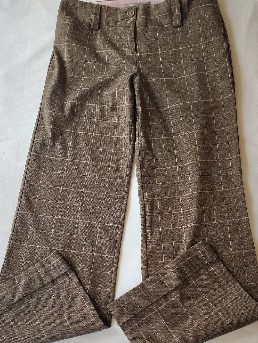 Star City Brown Windowpane Pink And Brown PlaidWomens Trousers Wide Leg EUC